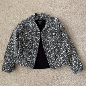 Leopard Print Stretch Denim Trucker Jacket.  Animal Print.  Size small